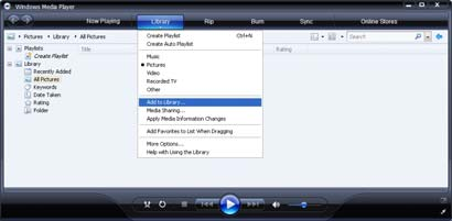 Windows Media Player v11 Windows XP rendszeren Hálózati megosztás beállítása 1 A Windows Media Player alkalmazásban válassza a menüből a Library (Könyvtár), majd a Media sharing (Médiafájlok