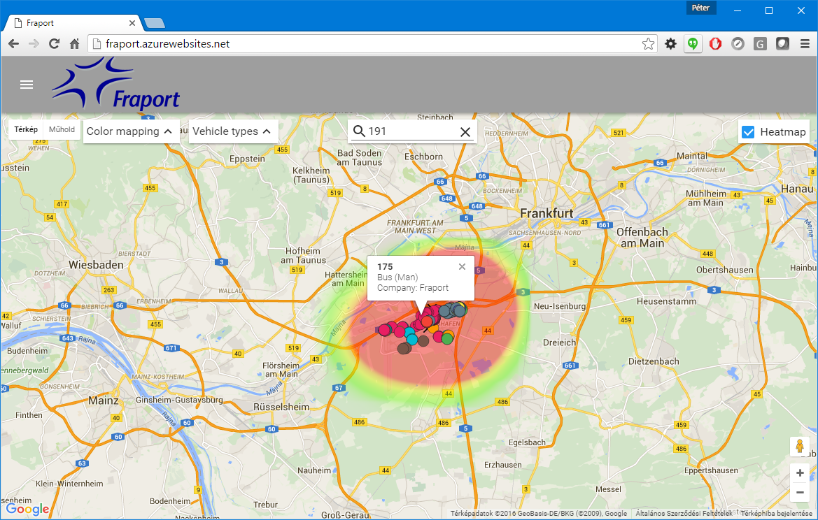 Fraport Flottamenedzsment Heatmap Valós idejű