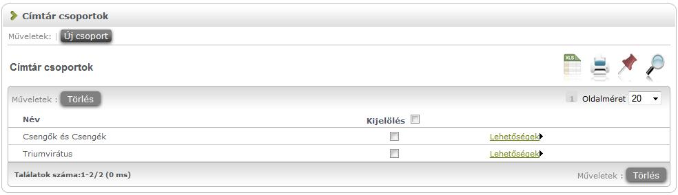 2.5. Üzenetek/Címtár A címtár felületen lehetősége van a címzetteket tetszés szerinti csoportokba rendezni, illetve a csoporttagok részére csoportos üzenetet küldeni.