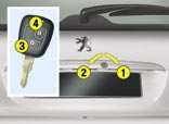 Ismerkedés az autóval - 7 NYITÁS Ajtók Csomagtartó (limuzin) Csomagtartó és hátsó szélvédő (206 SW) 1. Reteszelés. 2. Kireteszelés. 3. Távolról történő reteszelés (ajtókkal együtt). 4.