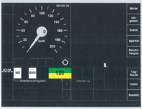 Az ETCS DMI képernyő megjelenését az EVM-120 üzemmód esetében az alábbi