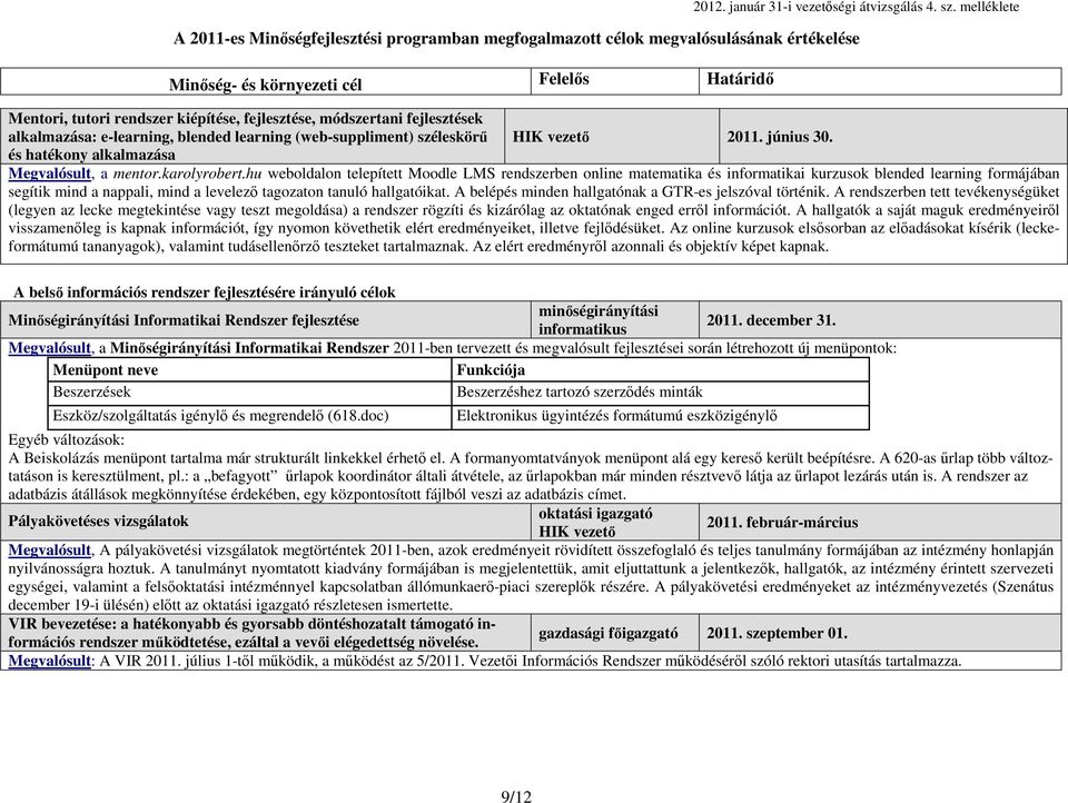 hu weboldalon telepített Moodle LMS rendszerben online matematika és informatikai kurzusok blended learning formájában segítik mind a nappali, mind a levelező tagozaton tanuló hallgatóikat.