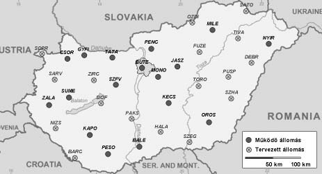 rűbb mintahálózat kiépülésével Budapest tágabb környezetében nyílt először lehetőség a hálózati RTK eljárások tesztelésére.