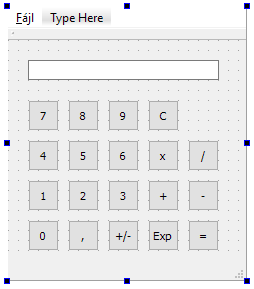 Futtassuk a programot, majd zárjuk be! A GUI szerkesztőben a bal oldalról húzzunk rá egy Line Edit-et az ablakra:, majd egy Tool Button-t is adjunk hozzá. Ez lesz a 7-es szám gombja.