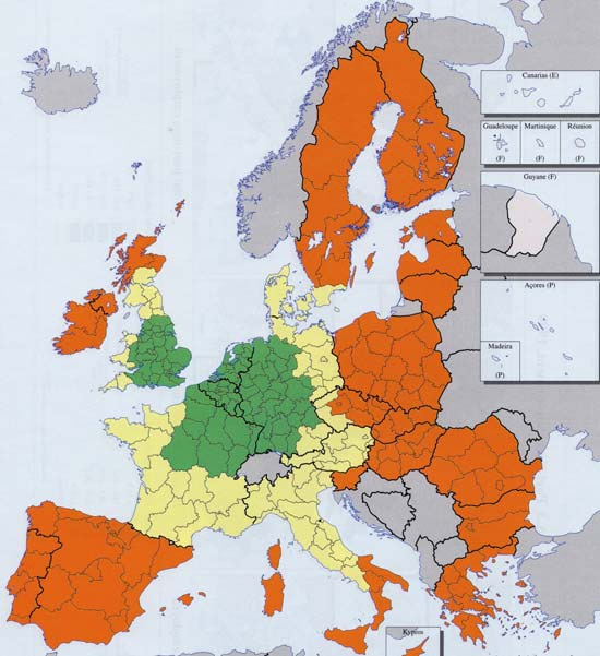 Jelmagyarázat: Forrás: Second Report on Economic and Social Cohesion, 2001 10.