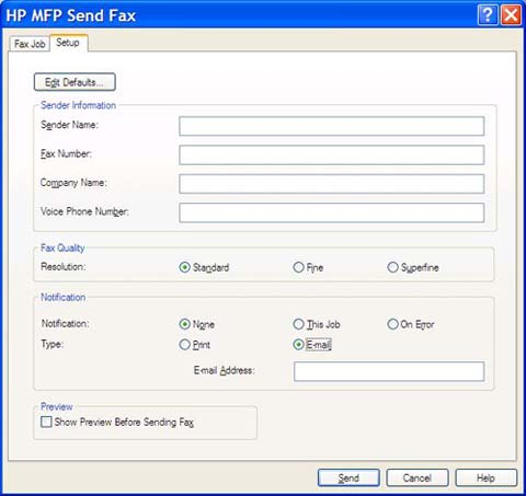 b. A HP MFP Send Fax párbeszédpanelen kattintson a Fax Job (Faxolási feladat) lapra.