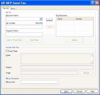 9. Ha a számlázási kód funkció engedélyezve van, a HP MFP Send Fax párbeszédpanel Billing Information (Számlázási adatok) mezőjébe írja be a számlázási kódot.