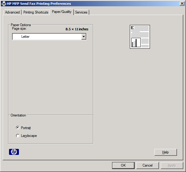 A fax illesztőprogramjának nyomtatóbeállításai Az MFP Send Fax illesztőprogram Windows rendszerben használandó alapvető nyomtatási beállításainak megadásához tegye a következőket: 1.