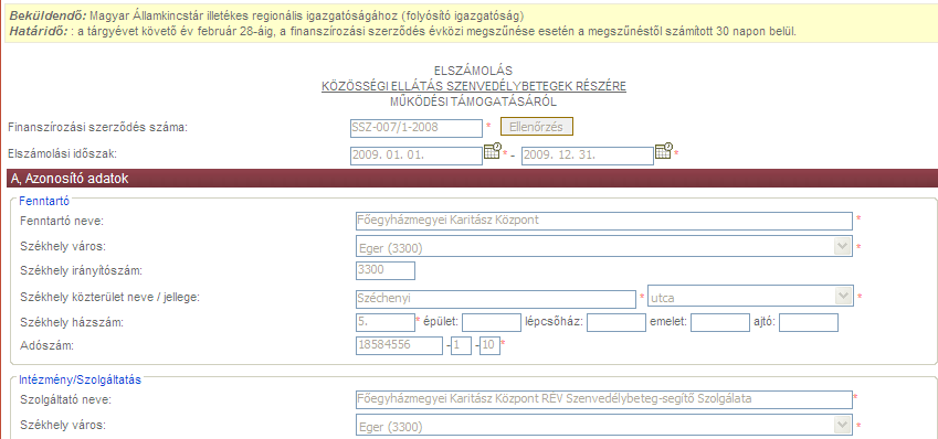 Elszámoló adatlap kitöltése 1.