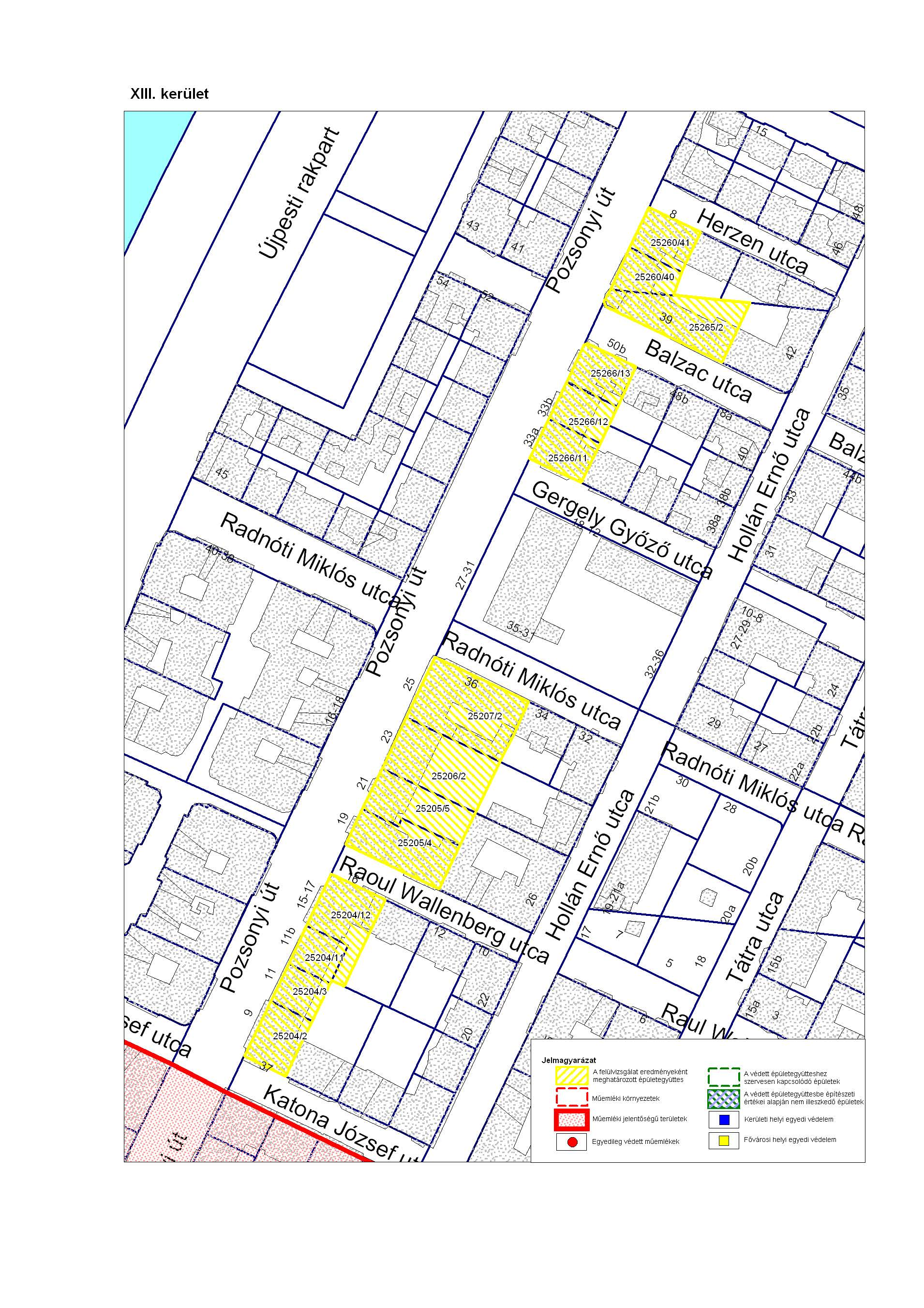 XIII. kerület A felümzsgálat eredményeként meghatározott épületegyüttes.