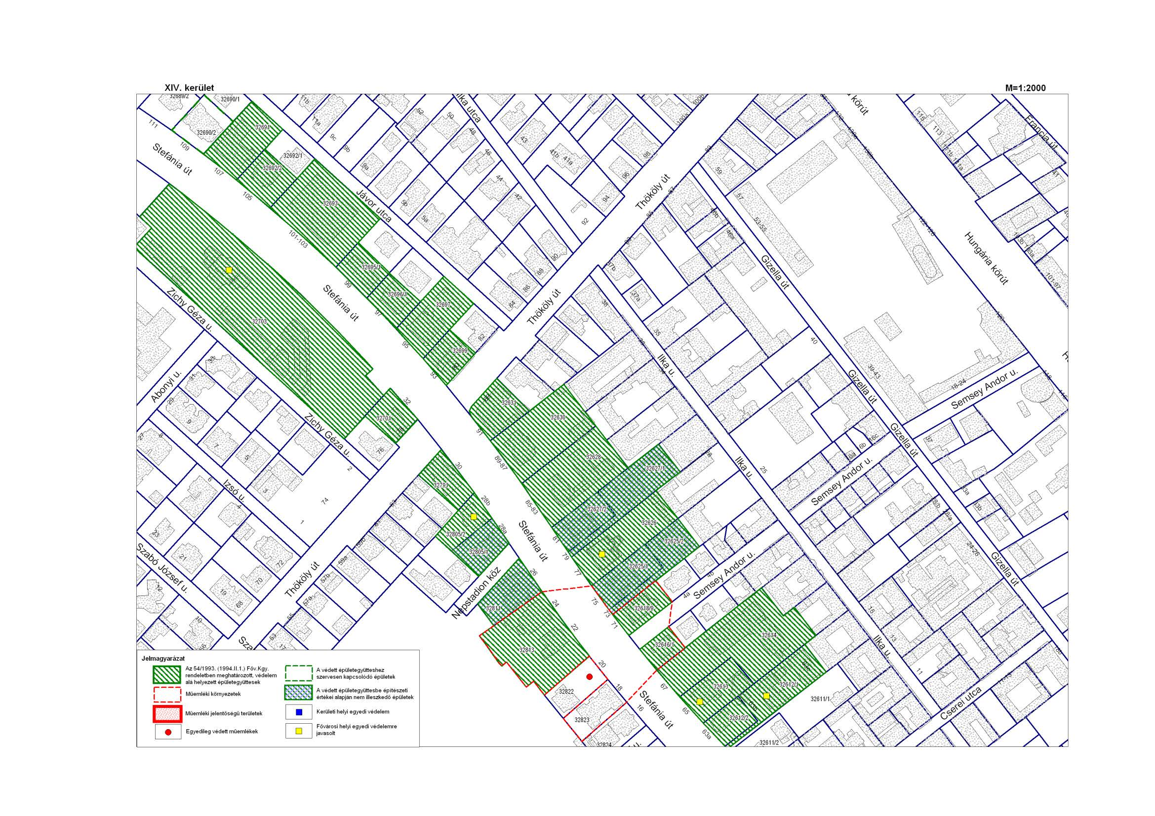 1. Stefánia út páratlan oldala a Stefánia út 83-85-től a Stefánia út 109-ig. XIV. kerület 246 ~ Az 5411993. t1994ju.) F6v.Kgy. rendelelben meghetilfozott.