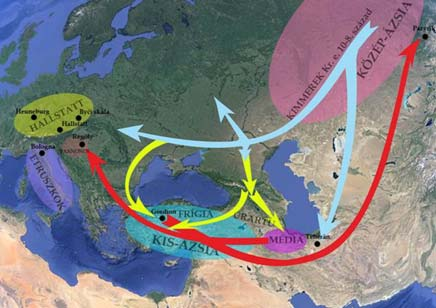 165 3. ábra: A kimmerek vándorlásának útvonalai az i.e. 10-6. században (Szabó et al.