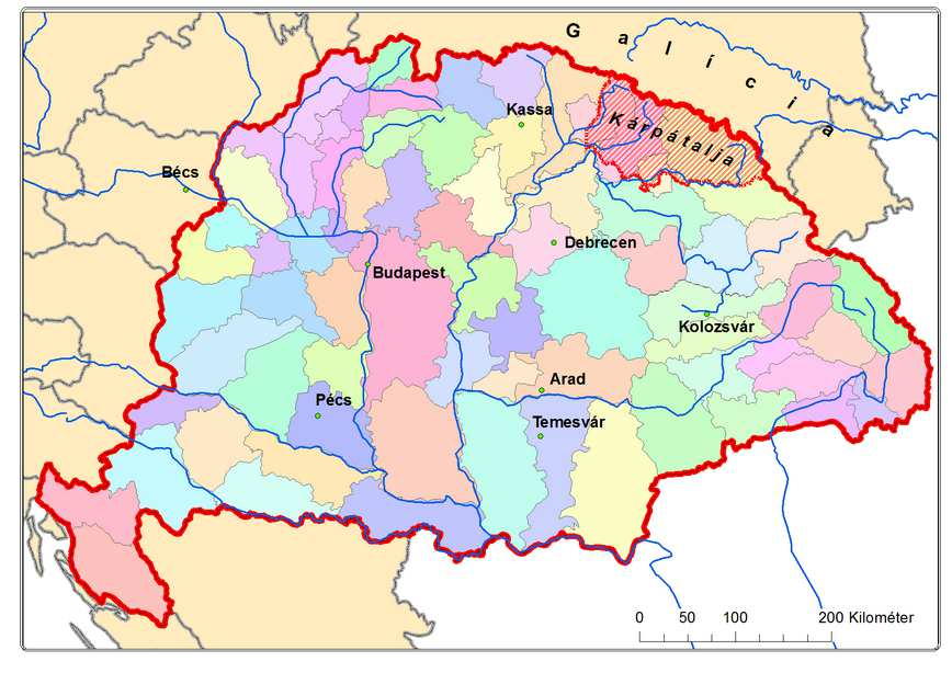 3. A népességszám változása 1869 1989 között 3.1. Kárpátalja az Osztrák-Magyar Monarchiában 3.1.1. A közigazgatási rendszer változása Kárpátalja mai területe 1919-ig nem képezett önálló közigazgatási egységet.