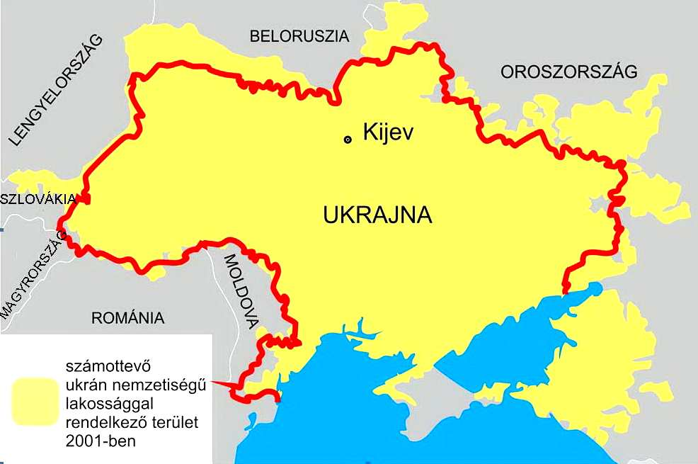 40. ábra. Számottevő ukrán nemzetiségű lakossággal rendelkező terület 2001-ben (Forrás:http://uk.wikipedia.org/wiki/%D0%A4%D0%B0%D0%B9%D0%BB:Ukrainians_en.