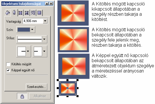 RAJZELEMEK TULAJDONSÁGAI 11 sunk az ikonra. A többi körvonal-beállítási lehetőséget később, szintén e fejezetben részletezzük. 1-2.