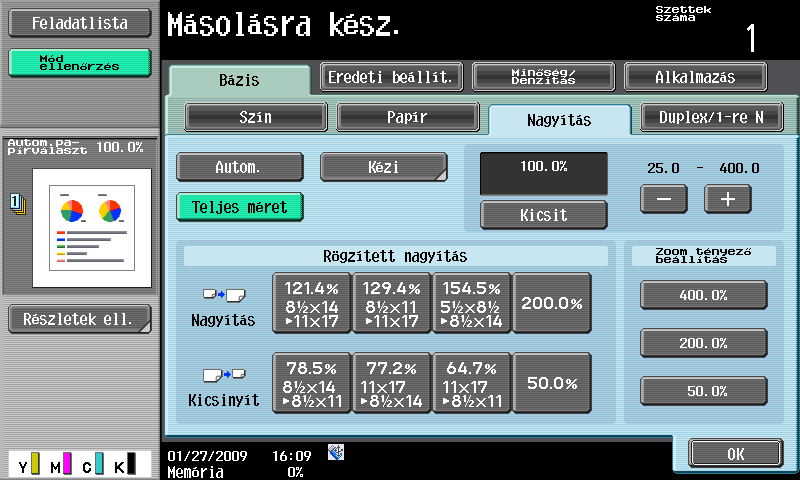 3.6 Nagyított/kicsinyített másolatok készítése eltérő méretű papírra 3 3.6 Nagyított/kicsinyített másolatok készítése eltérő méretű papírra Autom.