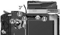 1.15 Elakadt papírok és tűzőkapcsok eltávolítása 1 Elakadt papírok eltávolítása (FS-527 másolatkezelő) Az alábbiakban az FS-527 másolatkezelőben keletkezett papírelakadás eltávolítása kerül