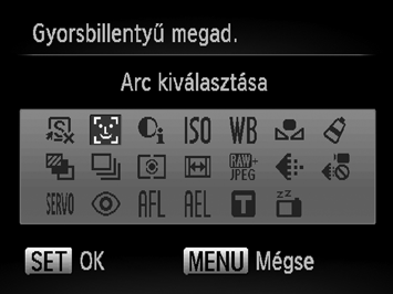 A felvételi funkciók beállításainak módosítása Funkciók hozzárendelése a gombhoz Válassza a [Gyorsbillentyű megad.] lehetőséget, majd nyomja meg a m gombot.