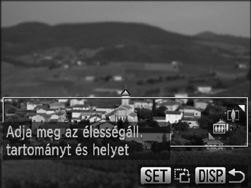 Dioráma (makett) hatású képek készítése (Dioráma effektus) Elhomályosítja a kép megadható felső és alsó részét, hogy diorámához, azaz kicsinyített makettekhez legyen hasonló. Válassza a beállítást.