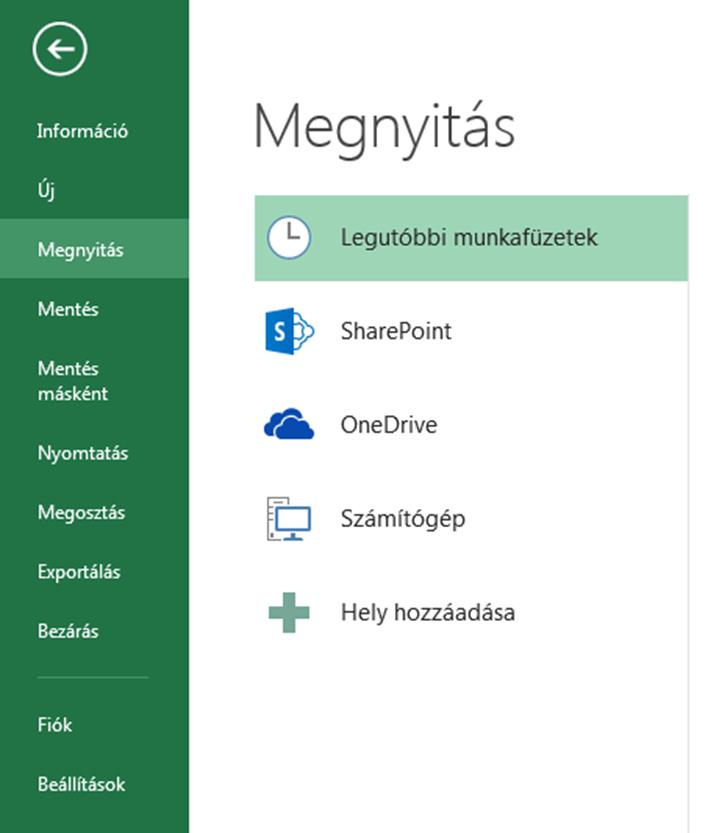 23. ábra: Táblázat megnyitása a Microsoft Excel alkalmazásban - A Mentés menüpont első használatakor meg kell adnunk hogy melyik meghajtóra, melyik mappába milyen néven kívánjuk elmenteni a