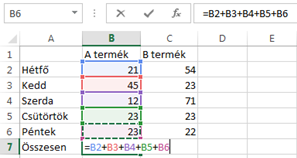 32. ábra: Alapműveletek A C oszlopba szöveges adatként kerültek rögzítésre a műveletek, míg a D oszlopban egyenlőségjellel.