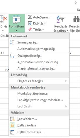 4.2.5. A táblázat formázási lehetőségei 38. ábra: Függvények beillesztése 4.2.5.1. Oszlop- és sorformátumok A cellák méretét az oszlopok szélessége és a sorok magassága határozza meg.