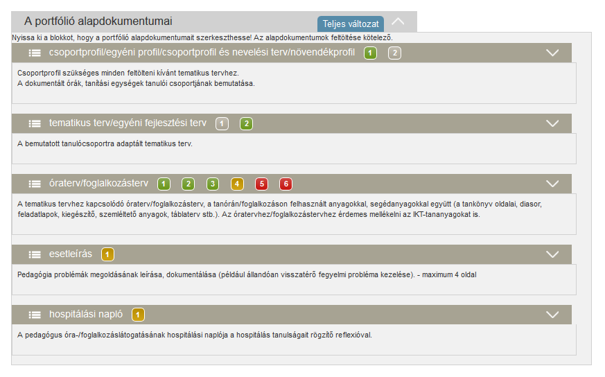 A felhasználónak lehetősége van szabadon választható dokumentumok feltöltésére, A portfólió szabadon választható dokumentumai sávban látható nyílra