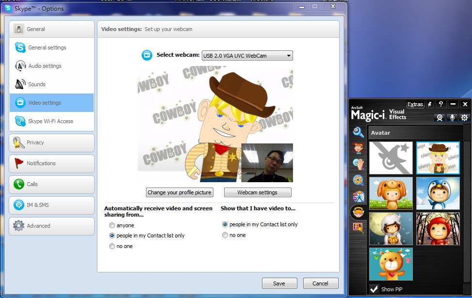 1. Kattintson a gombra az Avatar funkció használatához. (A képen a Skype alkalmazás látható.) 2. Válassza ki a használni kívánt témát.