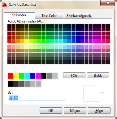 30 FÓLIÁK ÉS TULAJDONSÁGOK párbeszédpanelt a színválasztó lista Select Colors (Szín választása) elemével jelenítjük meg.