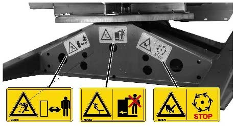 Általános biztonsági utasítások 2.13 Figyelmeztető matricák és egyéb jelzések a gépen A gép valamennyi figyelmeztető matricáját tartsa mindig tiszta és jól olvasható állapotban!