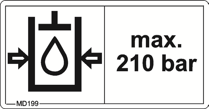 Általános biztonsági utasítások Megrendelési szám és magyarázat Figyelmeztető matricák MD 116 Ez a piktogram a szükséges hajtóműfordulatszámot (540 1/min) és a gépoldali hajtótengely forgás-irányát