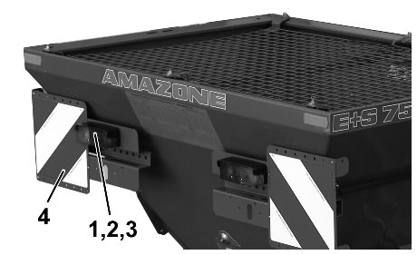 Termékleírás 4.4 Közlekedésbiztonsági felszerelések (opcionális) E+S 300 7. ábra/... (1) 2 zárófény (2) 2 féklámpa (3) 2 haladási irány kijelzője (4) 1 Hátsó figyelmeztető tábla E+S 750 7. ábra 8.