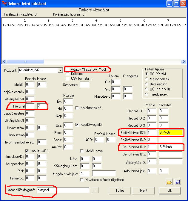 Adatgyűjtés Asterisk típusú telefonközpont MySQL adattáblájából Előfeldolgozó modul neve: axmysql.