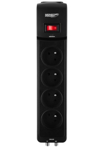 készülékekre MP EXP 100A surge protector Túlfeszültség-védő aljzat Tűzálló Technologia a Monster által Dupla védelemmel ellátott koaxiális antenna bemenet Szűrés: EMI / RFI amely jobb hang-és