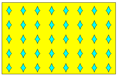 Készíts Logo eljárást (terítő :n :m :x), amely egy olyan terítőt rajzol, ahol egymás fölött :n elem, egymás mellett pedig :m elem található és köztük átlósan is vannak elemek!