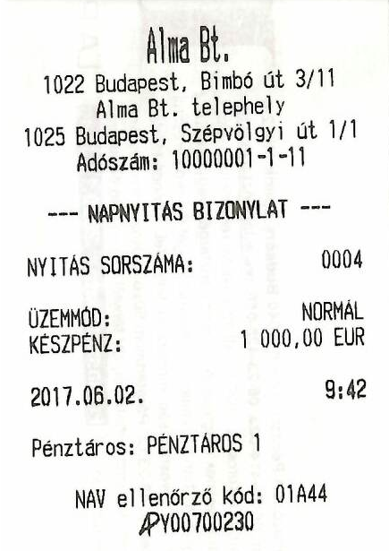 11.3.2. ábra EUR időszak Nyugta visszajáró nélkül 11.3.3. ábra EUR időszak Napnyitás 11.