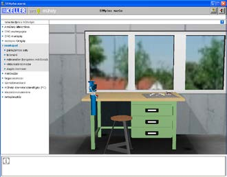 A virtuális műhelyen belül mozoghatunk a számítógép klaviatúra iránybillentyűivel, lesüllyedhetünk az [End], felemelkedhetünk a [Home], felfelé nézhetünk a [Page Down], lefelé nézhetünk a [Page Up]