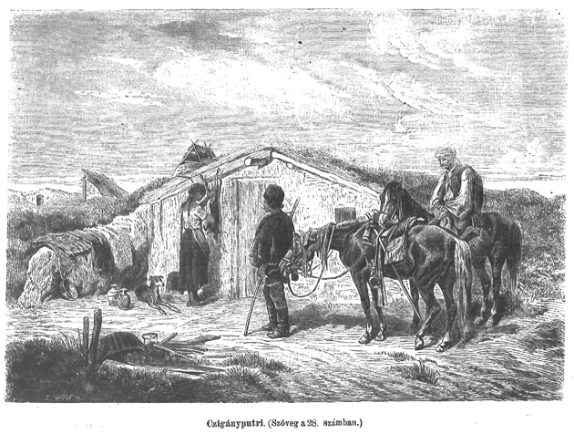 275 XCIX. Czigányputri Magyarország és a Nagyvilág, 1873. 31. oldal A szituáció hasonlít az előző, CII. képen bemutatotthoz, a ló megformálása alapján látható módon ugyanattól az alkotótól.