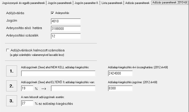 2010-től fül 2010 és 2012 közötti szabályozás szerinti adózási beállítások. 89.