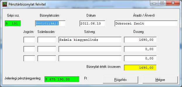 a bizonylatszám mezőbe írja be. Ezt a szabályt abban az esetben, ha automatikus kontírozást szeretne használni, kérjük tartsa meg.