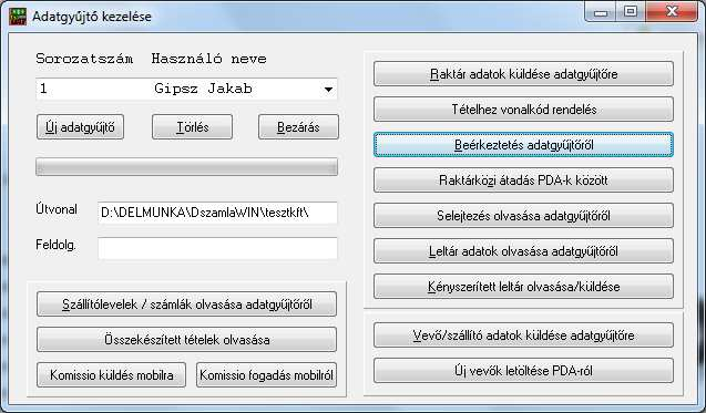 8.6 Adatgyűjtő kezelés A program képes általunk forgalmazott kézi számítógépekkel együttműködni.