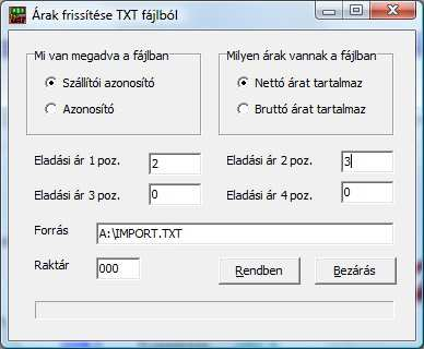 9.9.4 Árak frissítése txt fájlból Amennyiben az Ön által forgalmazott termékek aktuális árait TXT fájlban megkapja, nem szükséges kézzel állítani ezeket.