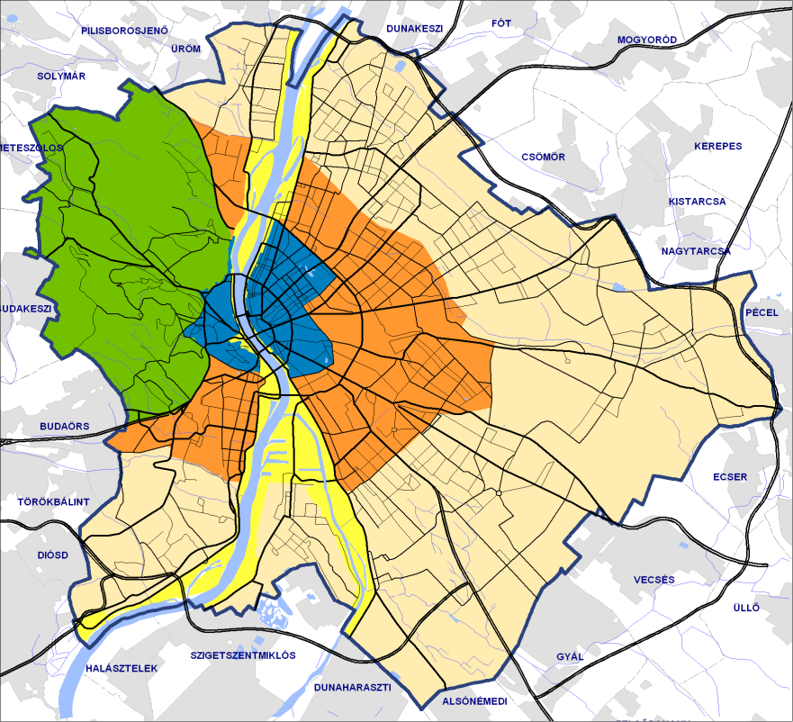 6. ábra: Fővárosi beavatkozási zónák (Forrás: BTFK) 2.2 Barnamezős területek funkcióváltása (5.