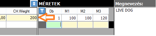 (Megadása nem kötelező) Mennyiségi egység (#): Kiválasztása törzsből. (Szabad szöveg is beírható.) Súly: Áru súlyának beírása.