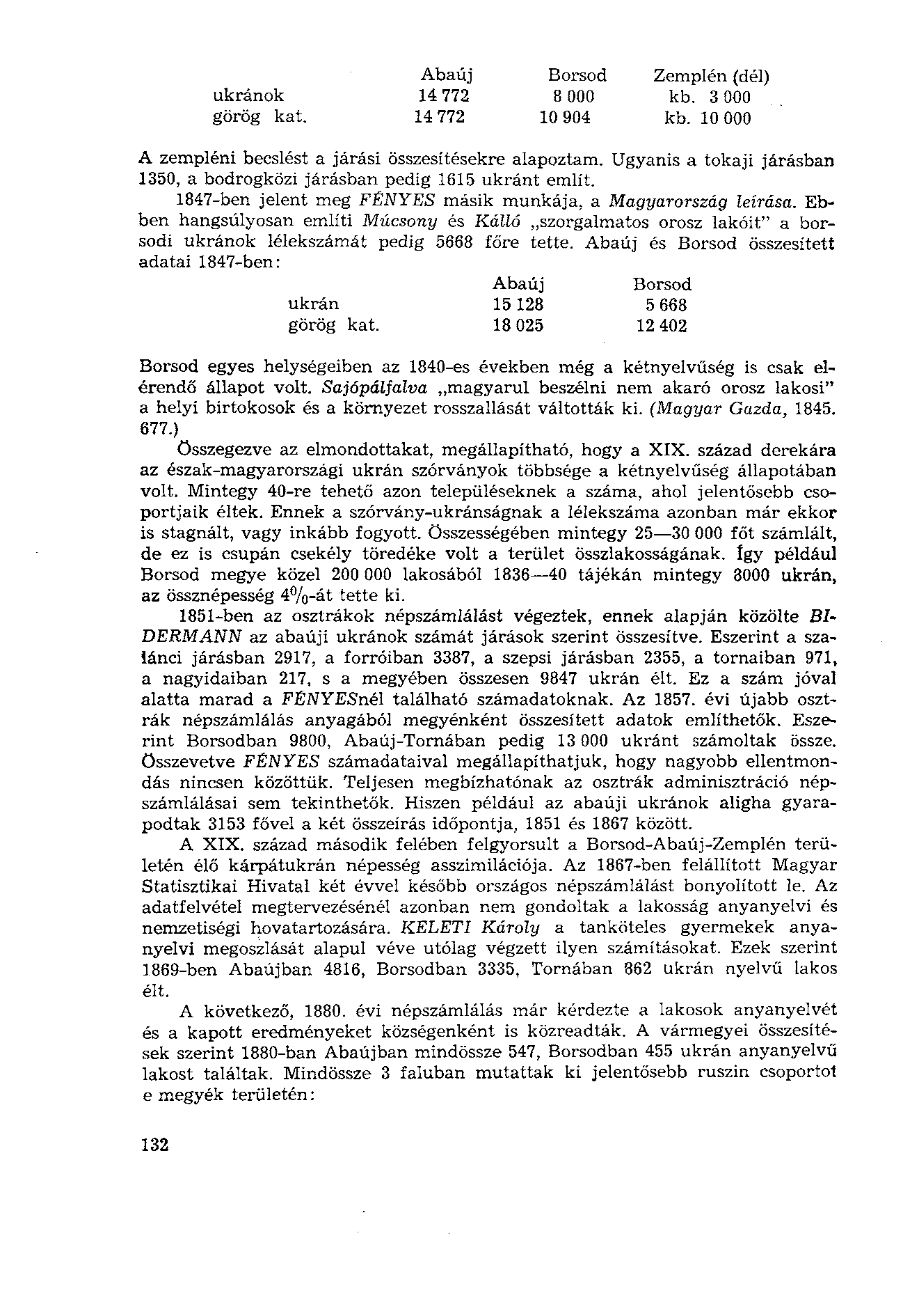 Abaúj Borsod Zemplén (dél) ukránok 14 772 8 000 kb. 3 000 görög kat. 14 772 10 904 kb. 10 000 A zempléni becslést a járási összesítésekre alapoztam.