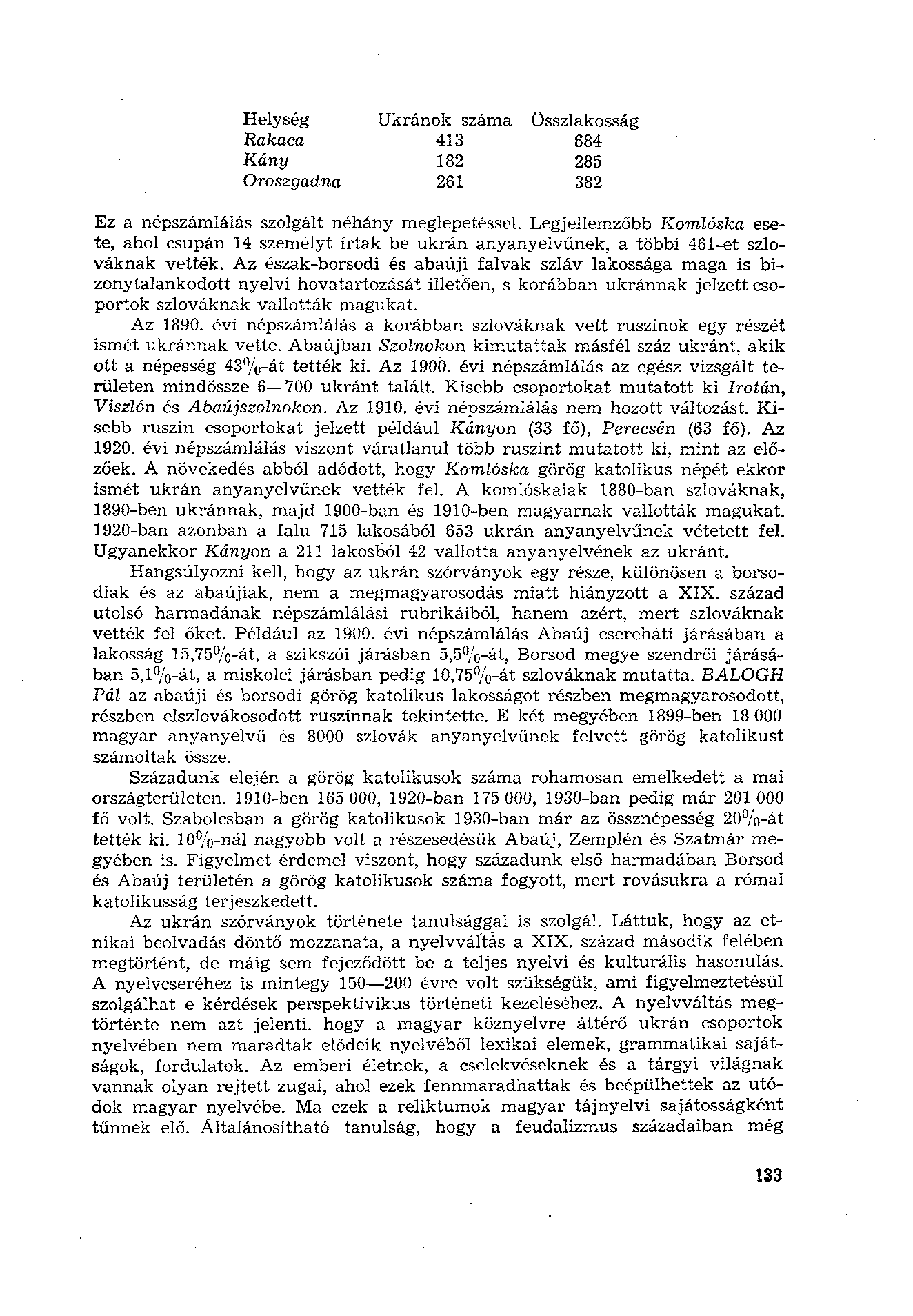 Helység Ukránok száma Összlakosság Rakaca 413 684 Kány 182 285 Oroszgadna 261 382 Ez a népszámlálás szolgált néhány meglepetéssel.