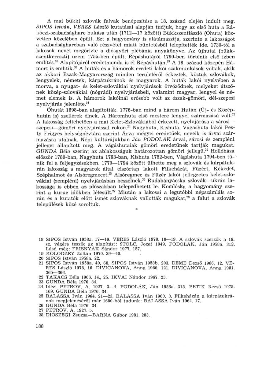A mai bükki szlovák falvak benépesítése a 18.