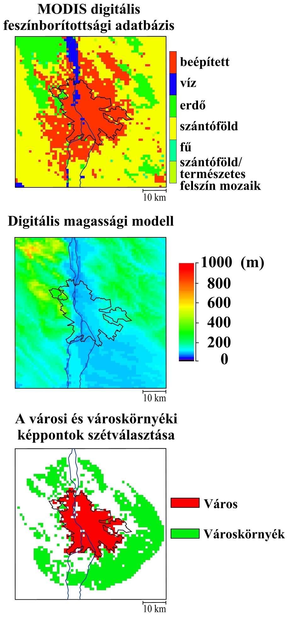 A VÁROSI ÉS VÁROSKÖRNYÉKI PONTOK SZÉTVÁLASZTÁSA Google Earth város: tényleges városhatáron belül, környék: városhatártól max.