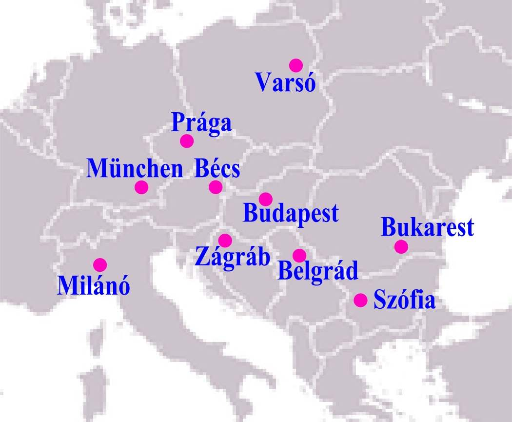 VIZSGÁLT EURÓPAI ÉS HAZAI VÁROSOK Város Népesség [fő] Bukarest 1 921 751 Bécs 1 878 759 Varsó 1 692 854 Milánó 1 271 898 München 1 247 873 Prága 1 165 581 Szófia 1 138 950 Belgrád 1 120 092 Zágráb