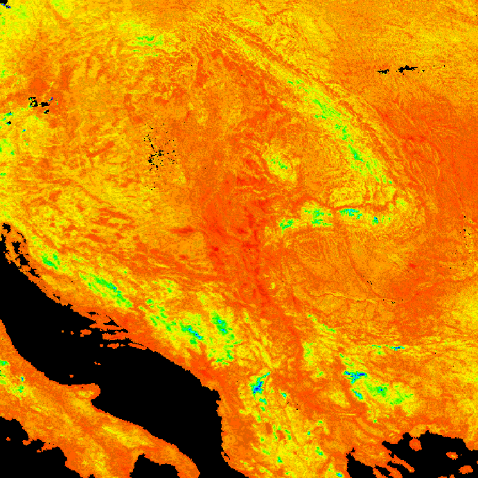 A távérzékelt hımérsékleti adatok forrásai: Terra és Aqua mőholdak -- MODIS és ASTER szenzorai MODIS SZENZOR: -- 36 csatornás multispektrális sugárzásmérő